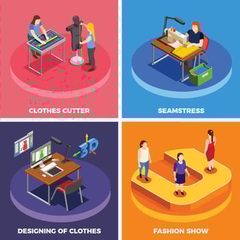 Clothes Factory 4 Isometric Icons Vector Illustration