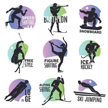 Winter Sports Emblems Set Vector Illustration