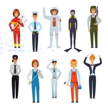 Women Professions Flat Characters Set Vector Illustration