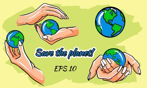 Save the earth, protect our planet, eco ecology set vector