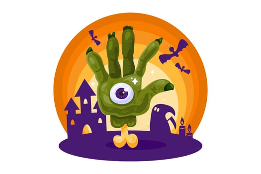 Halloween poster with zombie hand at haunted house vector