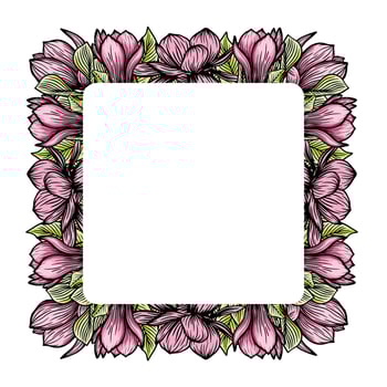 Wreath, square frame of magnolia flowers, blooming flowers silhouette. Spring, floral design for cards, invitations, packaging vector