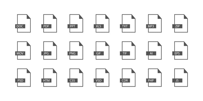 Different set of File Extensions vector flat style for web design.