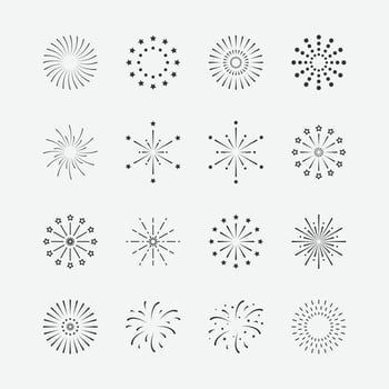 vector illustration of firework icons set. celebration symbols