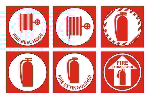 Set Fire Reel Hose Floor,Extinguisher Sign on white background vector