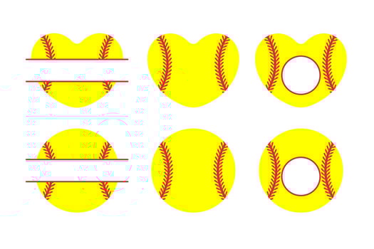Yellow heart shaped baseball set vector