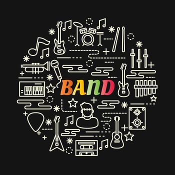 band colorful gradient lettering with line icons vector