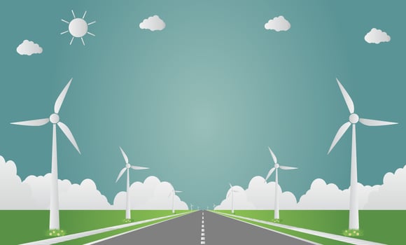 Wind turbines with sun clean energy with road eco-friendly concept ideas.vector illustration vector