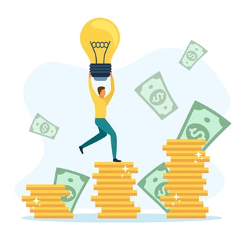 Businessman walking on rising gold coin graph stair vector