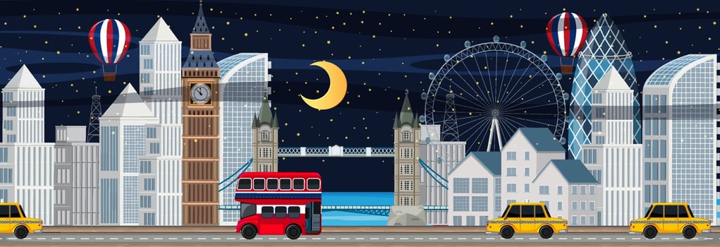 London city horizontal scene at night vector