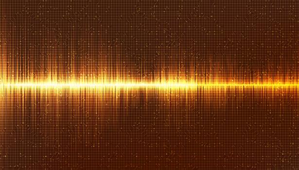 Gold Digital Sound Wave Background,Music and Hi-tech diagram concept,design for music studio and science,Vector Illustration. vector