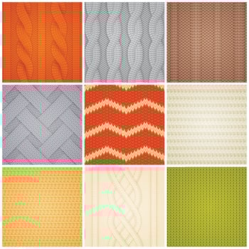 Realistic Knitted Patterns Samples Set Vector Illustration