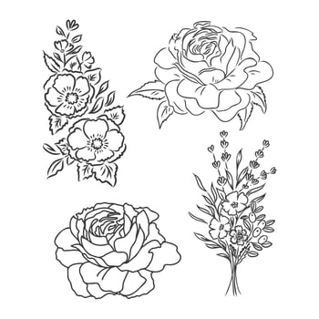 beautiful monochrome black and white bouquet lily isolated on background. Hand-drawn. design greeting card and invitation of the wedding, birthday, floral composition vector sketch on a white background