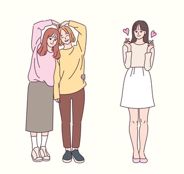 Friends are making heart with their arms and finger. hand drawn style vector design illustrations.