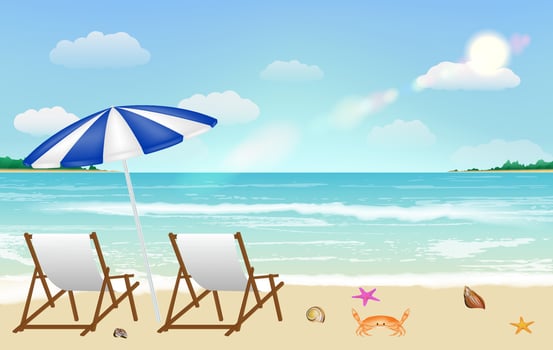 chair on sandy beach background vector