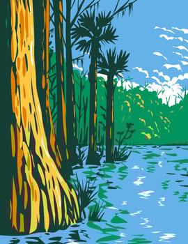 Subtropical Wetlands in Everglades National Park in the State of Florida WPA Poster Art vector