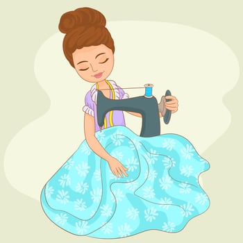 Seamstress sewing at her workshop vector