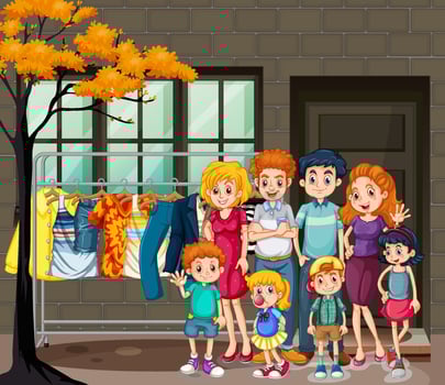 Happy family in the living room scene vector