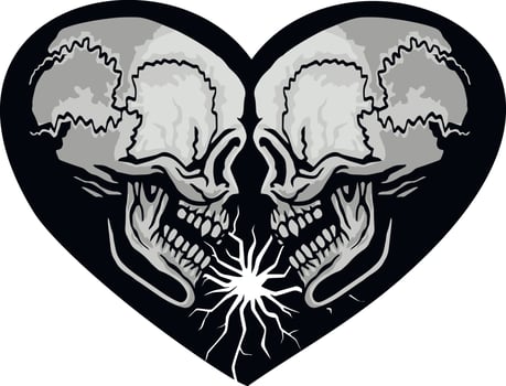 Gothic sign with skull and heart, grunge vintage design t shirts vector