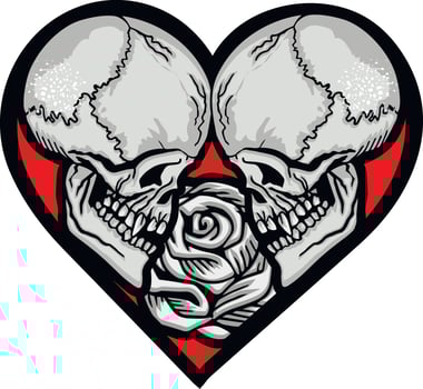 Gothic sign with skull and heart, grunge vintage design t shirts vector
