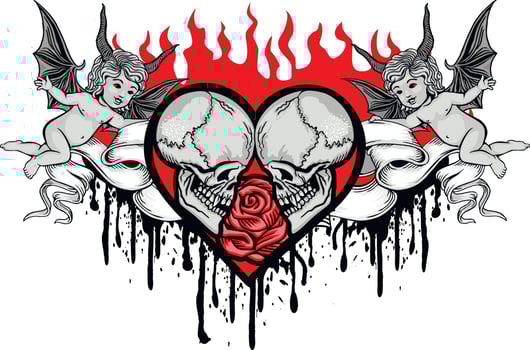 Gothic sign with skull and heart, grunge vintage design t shirts vector