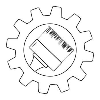Paint brush on gear icon popular and simple flat symbol for web and graphic, mobile app, logo. Paint brush vector icon isolated on white background