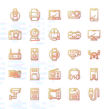 Set of Device and gadget icons with gradient style. vector