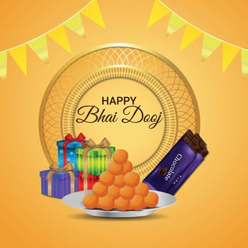 Happy bhai dooj invitation greeting card, with pooja thali and sweet vector