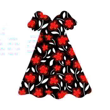 Summer women's dress with a bright floral pattern. Vector flat cartoon illustration.