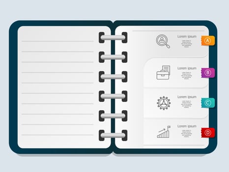 abstract infographics presentation element note book template with business icon vector