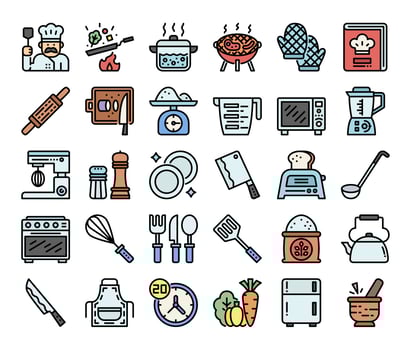 cooking color outline vector icons