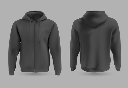 Front and back black hoodie vector template. Sweatshirt fashion with hoodie for sport and urban style illustration.