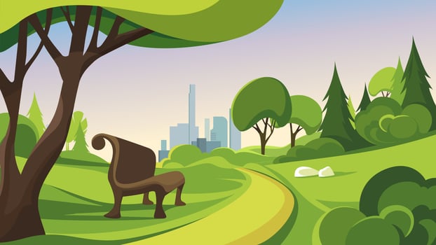 Summer park on background of city. vector