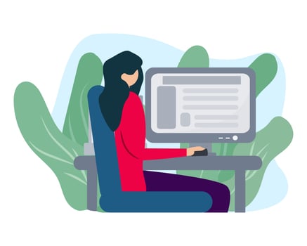 woman with computer illustration in flat style vector