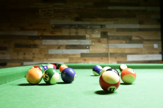 Billiard balls on a green table. photo