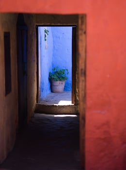 Blue and red doorways in Peru photo
