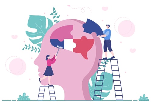 Mental Health Due To Psychology, Depression, Loneliness, Illness, Brain Development, or Hopelessness. Psychotherapy And Mentality Healthcare. Illustration vector