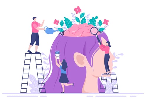 Mental Health Due To Psychology, Depression, Loneliness, Illness, Brain Development, or Hopelessness. Psychotherapy And Mentality Healthcare. Illustration vector