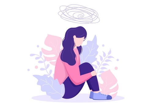 Mental Health Due To Psychology, Depression, Loneliness, Illness, Brain Development, or Hopelessness. Psychotherapy And Mentality Healthcare. Illustration vector