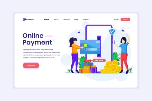 Landing page design concept of Mobile payment or money transfer concept with women using mobile phone making a payment transaction. vector illustration