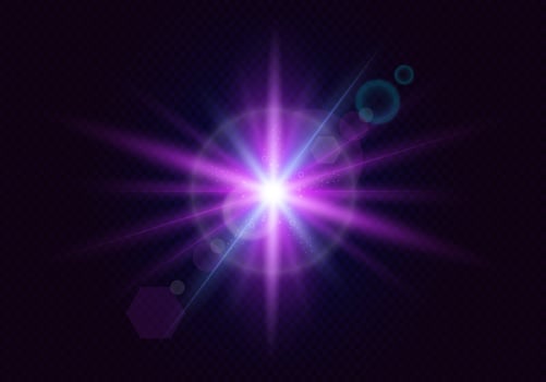 Glowing lens flares. Flash. Realistic light with rays. Vector illustration.