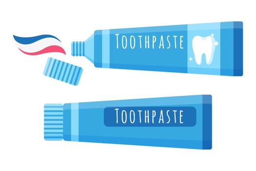 Vector cartoon illustration of toothpaste for oral care isolated on white background.