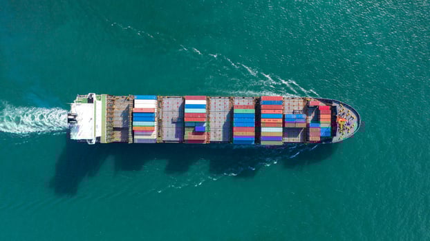 Aerial top view of Large container cargo ship photo
