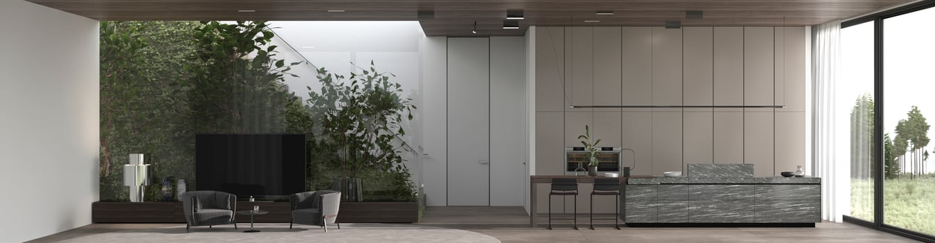 Minimal luxury interior design panoramic view photo