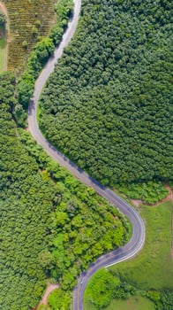 Aerial view of Rural road in countryside area, view from drone photo