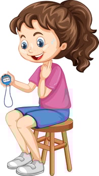 Cute girl sitting on a chair and holding timer vector