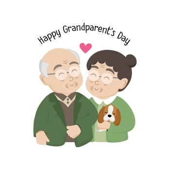 Happy Grandparents day greeting card. Senior family with dog. vector
