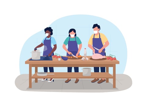 Cooking class during pandemic 2D vector web banner, poster