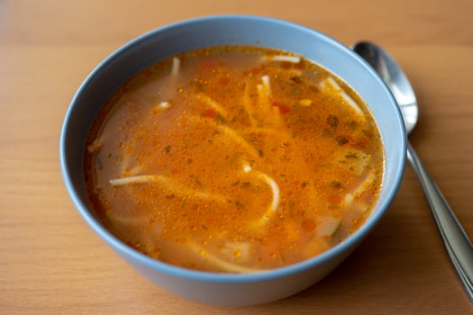 Vegetarian tomato soup with pasta. photo