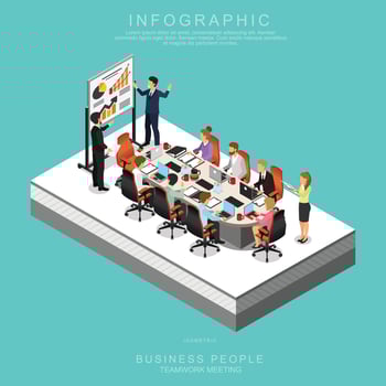 ISOMETRIC BUSINESS PEOPLE TEAMWORK MEETING vector